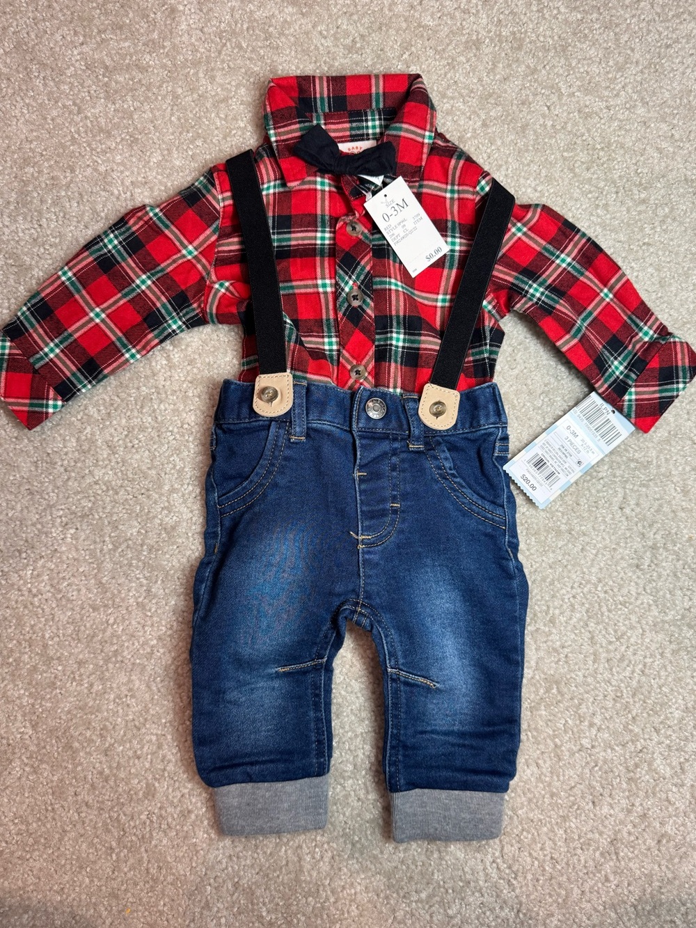 Cat & Jack Baby Boy Christmas Plaid 4 Piece Outfit Set 0-3M NWT